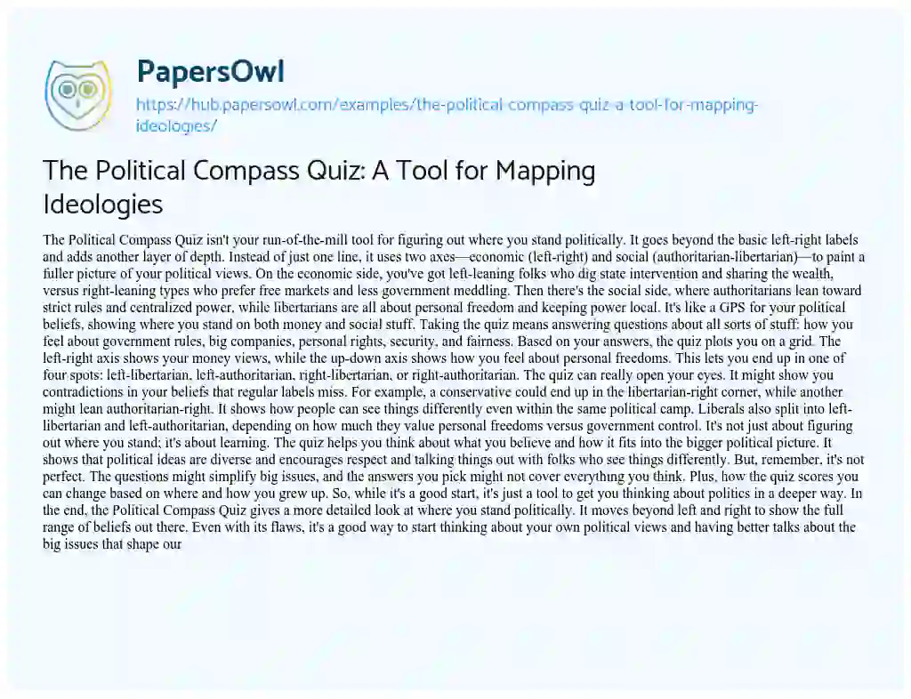 Essay on The Political Compass Quiz: A Tool for Mapping Ideologies
