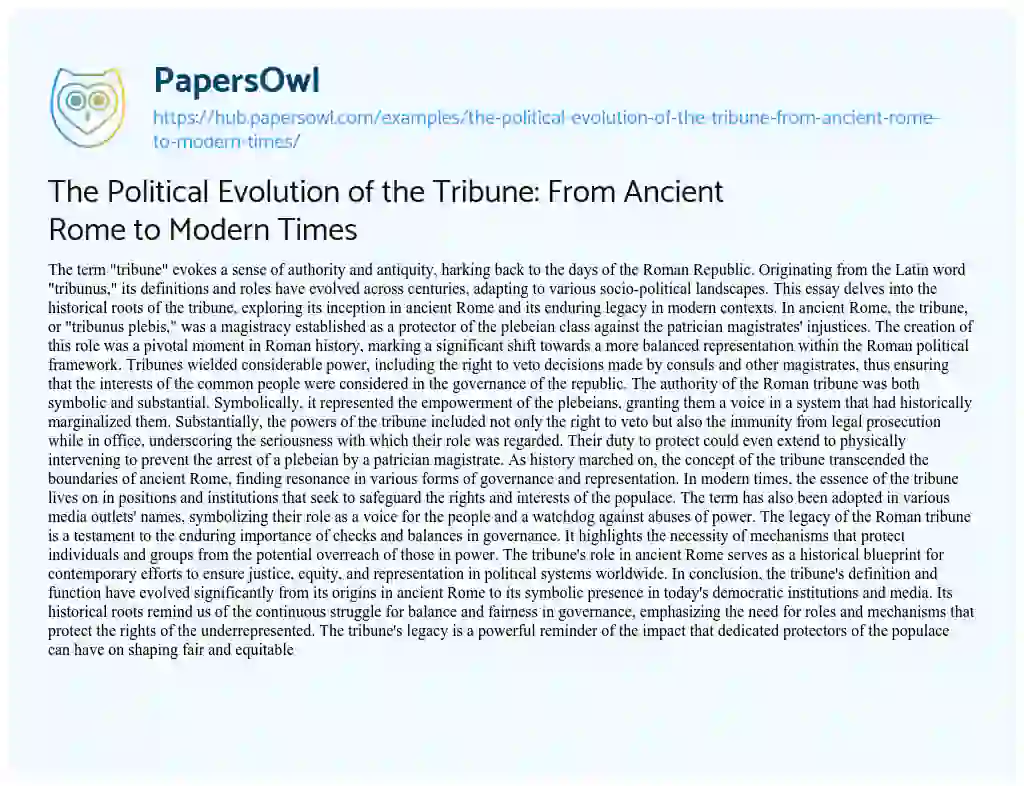 Essay on The Political Evolution of the Tribune: From Ancient Rome to Modern Times