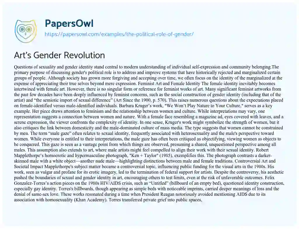 Essay on Art’s Gender Revolution
