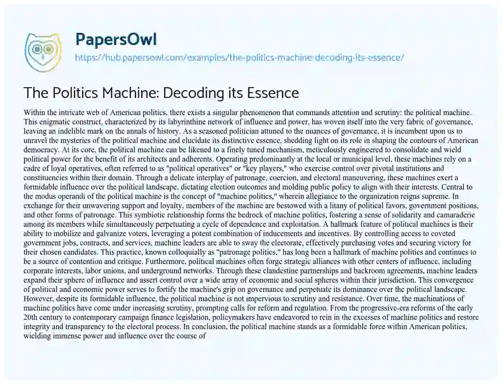 Essay on The Politics Machine: Decoding its Essence