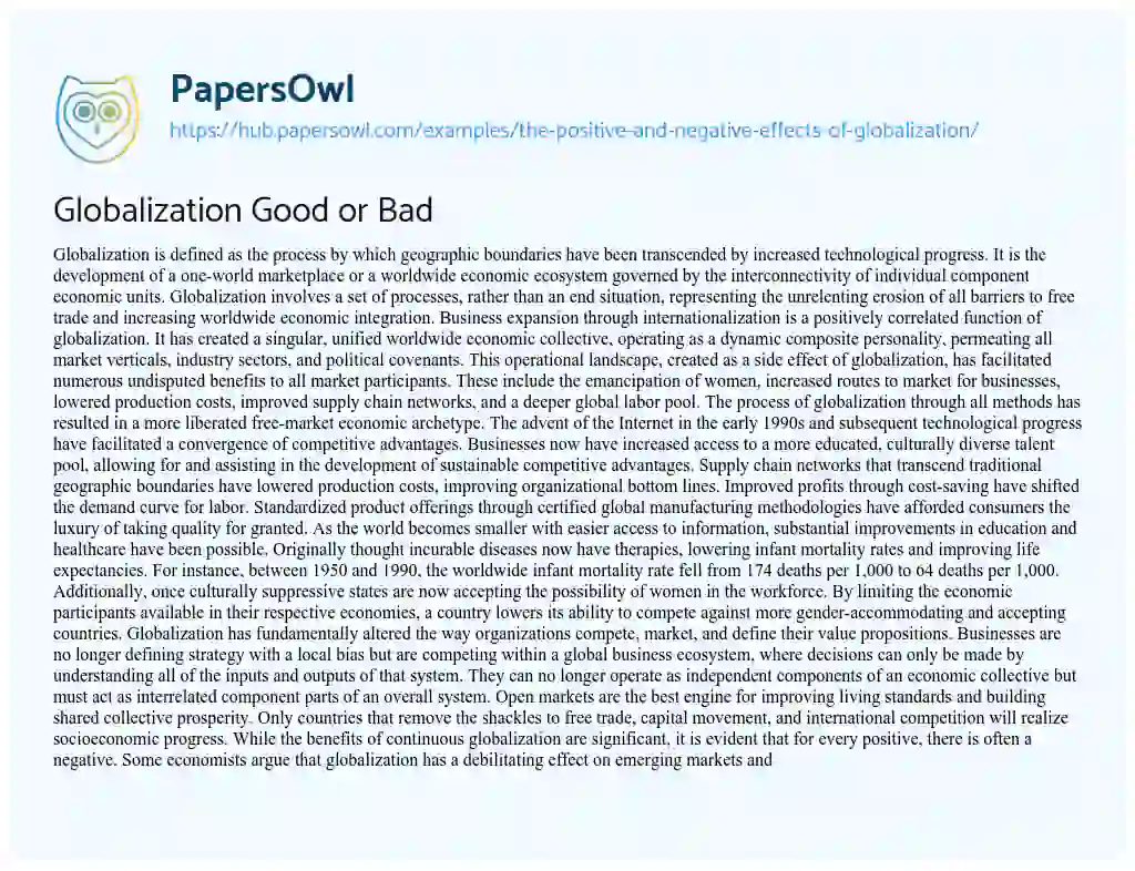 Essay on Globalization Good or Bad