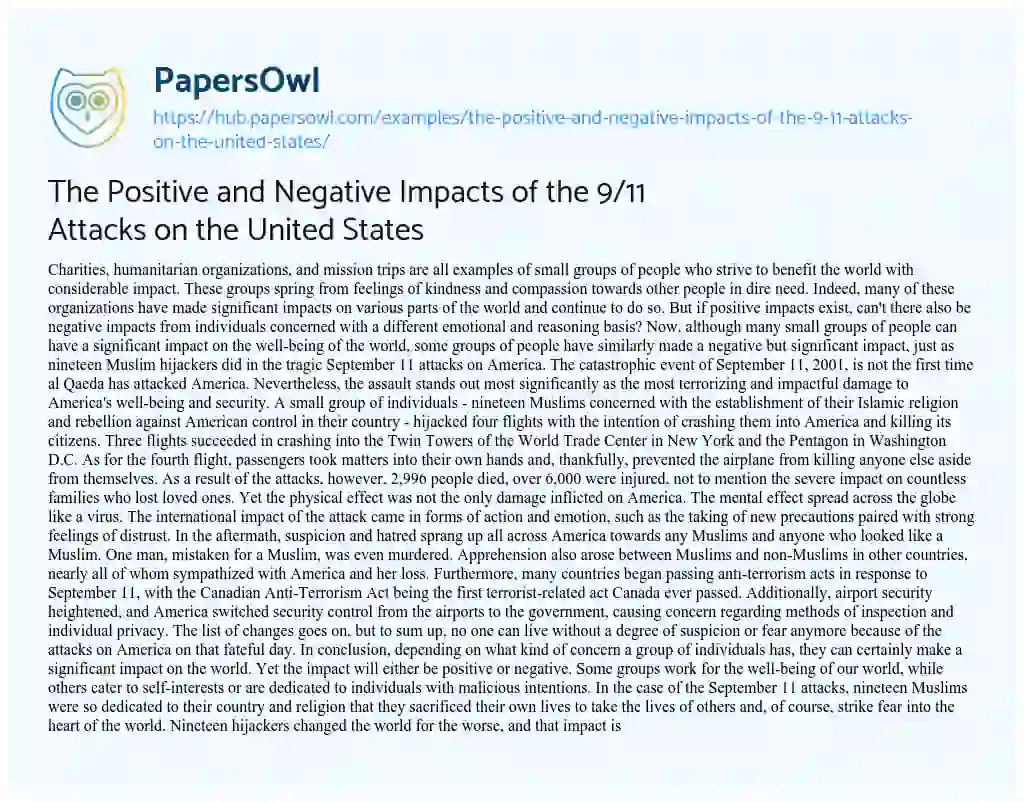 Essay on The Positive and Negative Impacts of the 9/11 Attacks on the United States