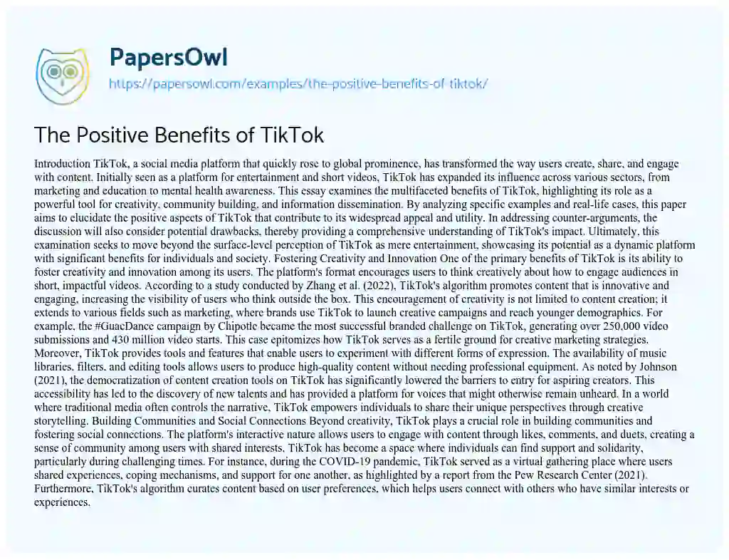 Essay on The Positive Benefits of TikTok