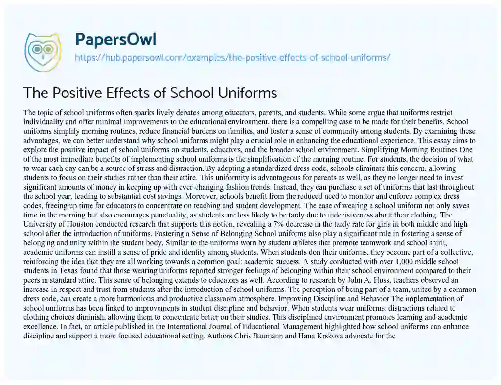 Essay on The Positive Effects of School Uniforms
