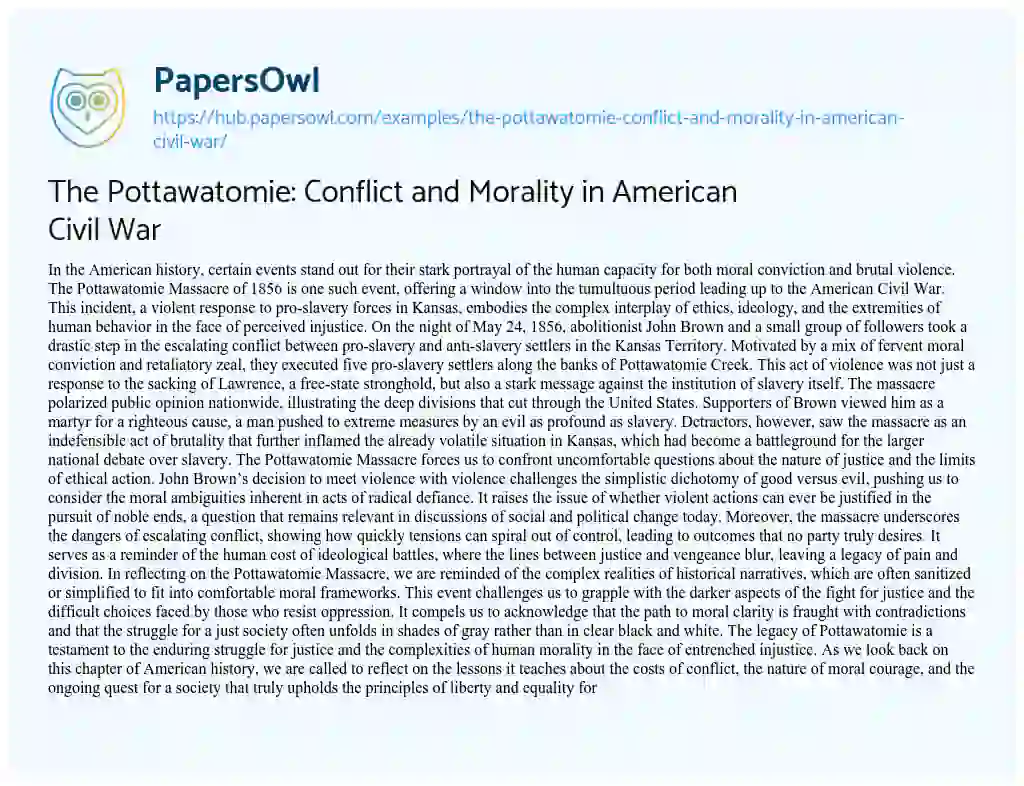 Essay on The Pottawatomie: Conflict and Morality in American Civil War