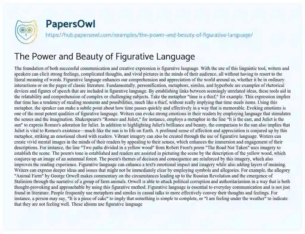 Essay on The Power and Beauty of Figurative Language