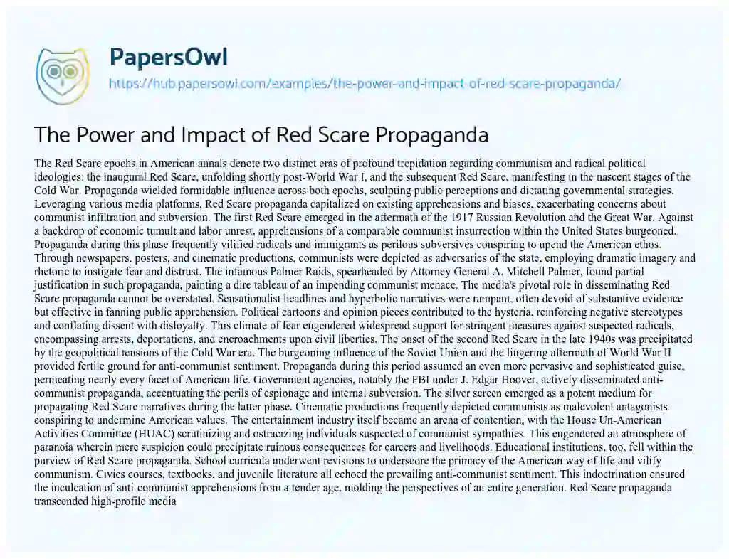 Essay on The Power and Impact of Red Scare Propaganda