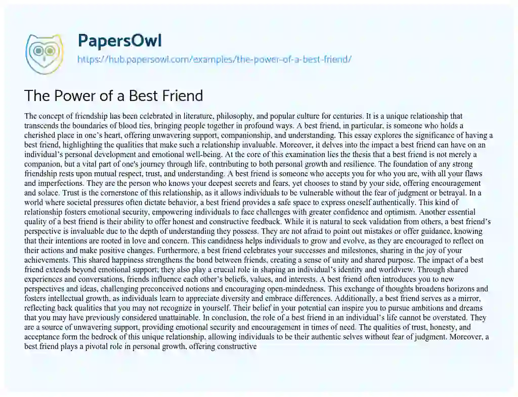 Essay on The Power of a Best Friend