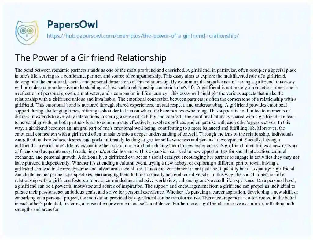 Essay on The Power of a Girlfriend Relationship