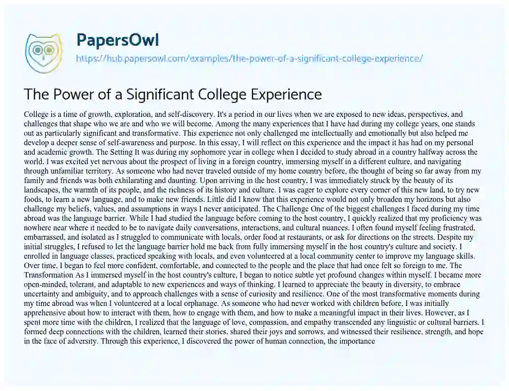 Essay on The Power of a Significant College Experience