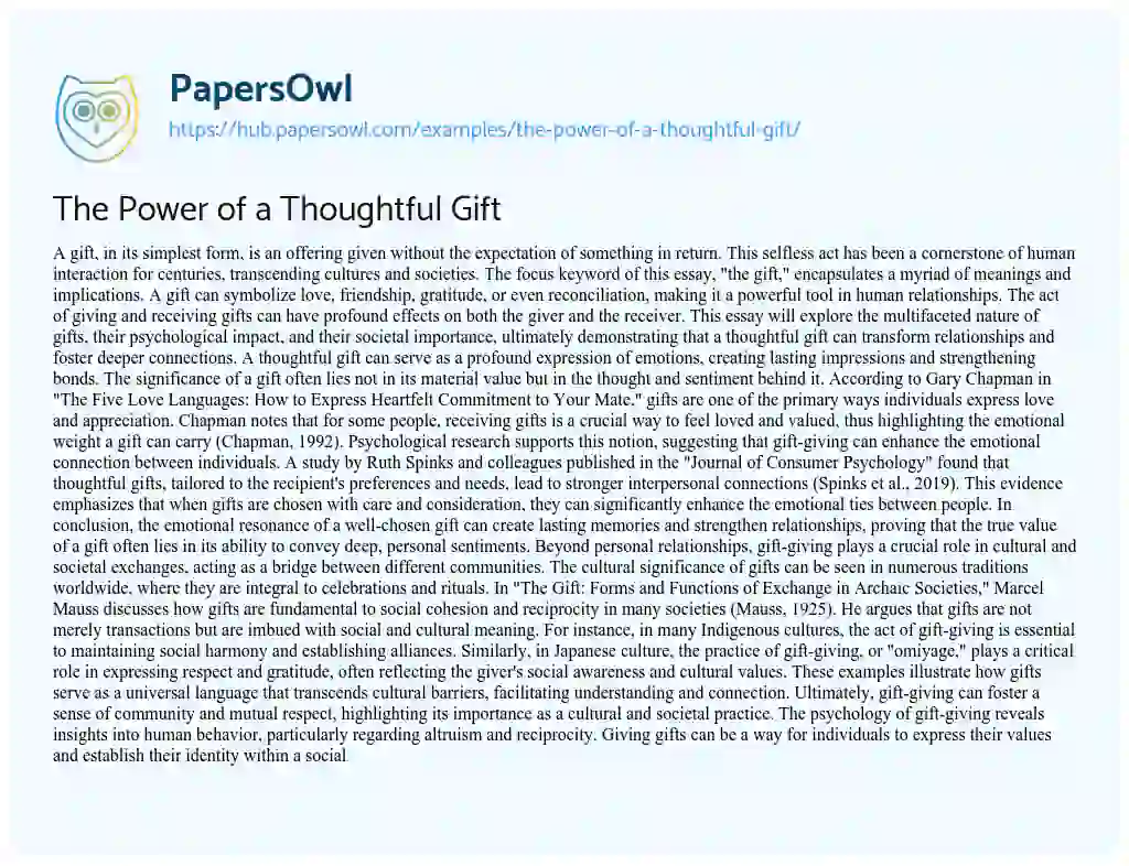 Essay on The Power of a Thoughtful Gift