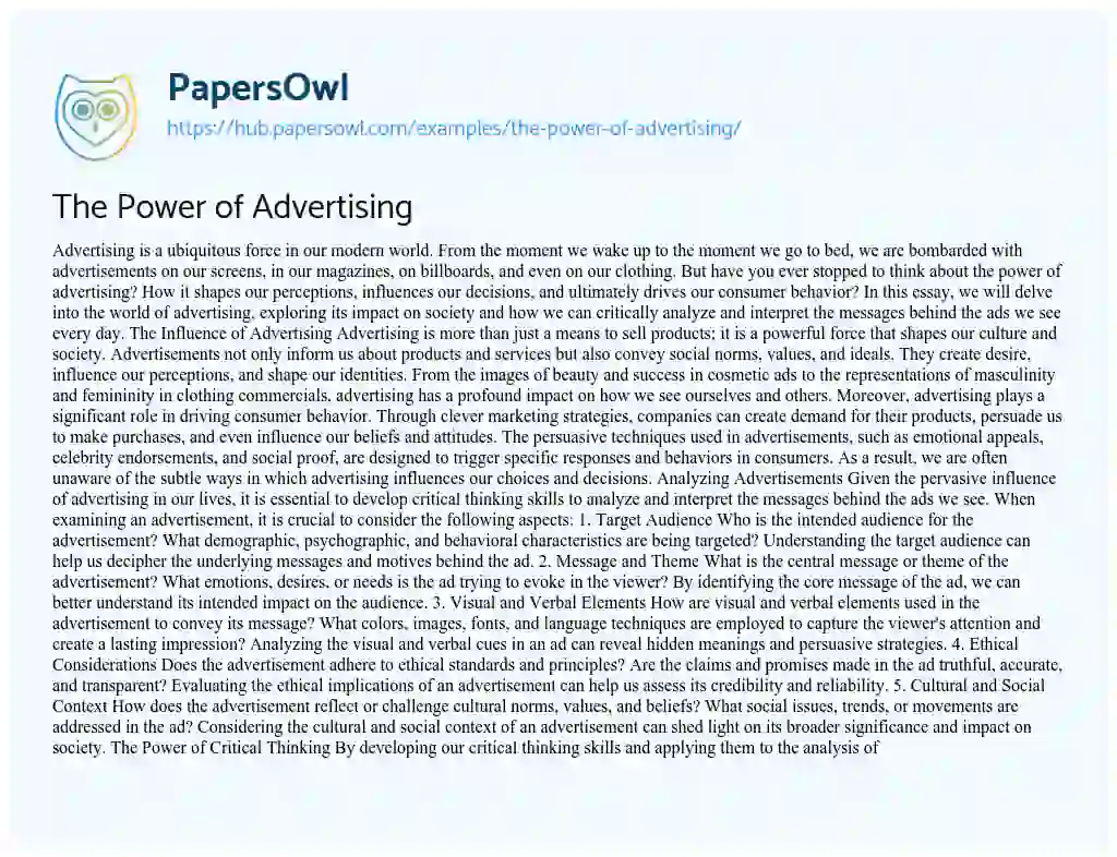 Essay on The Power of Advertising