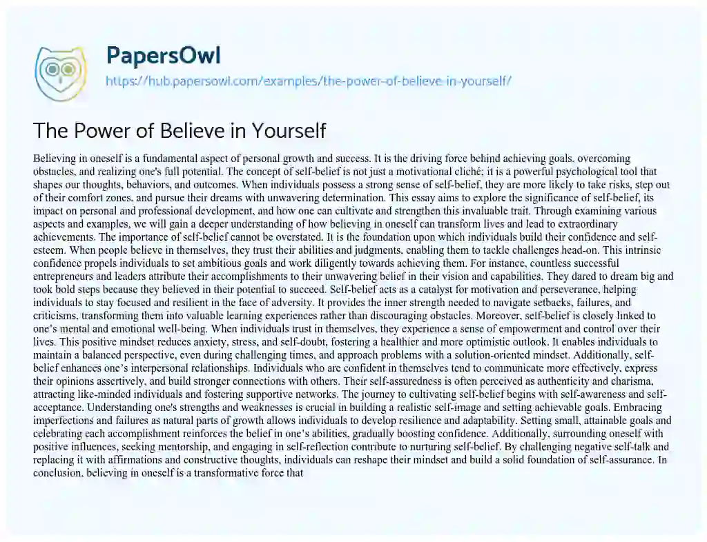 Essay on The Power of Believe in Yourself