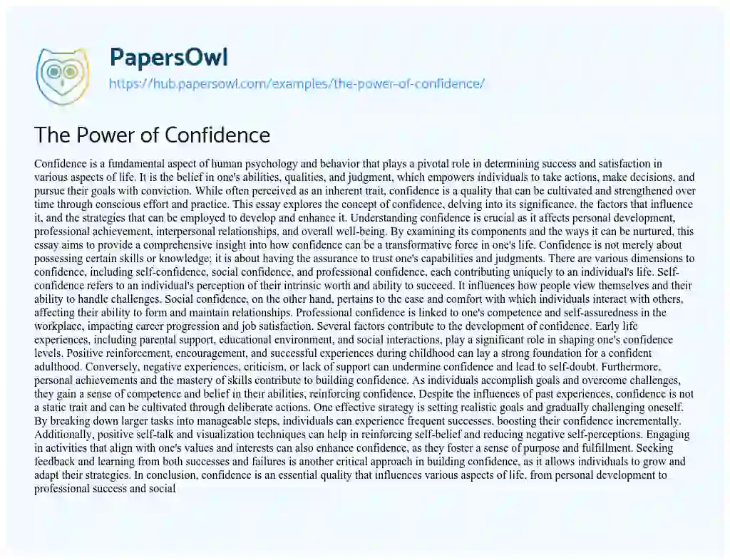 Essay on The Power of Confidence