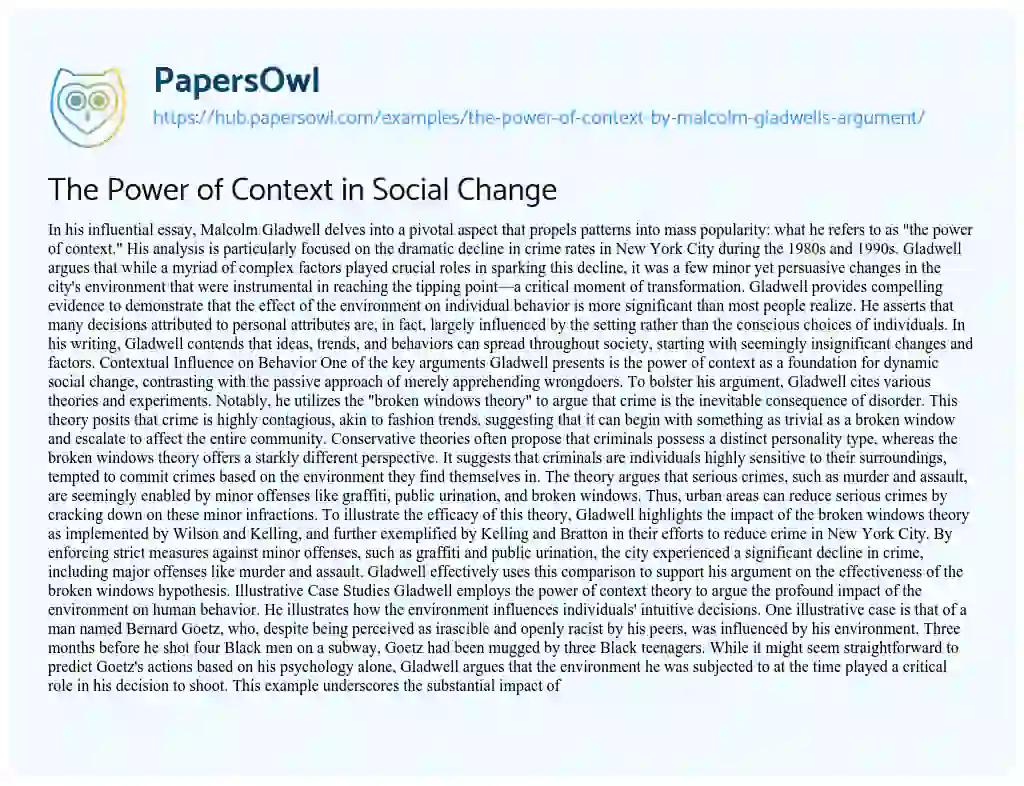 Essay on The Power of Context in Social Change