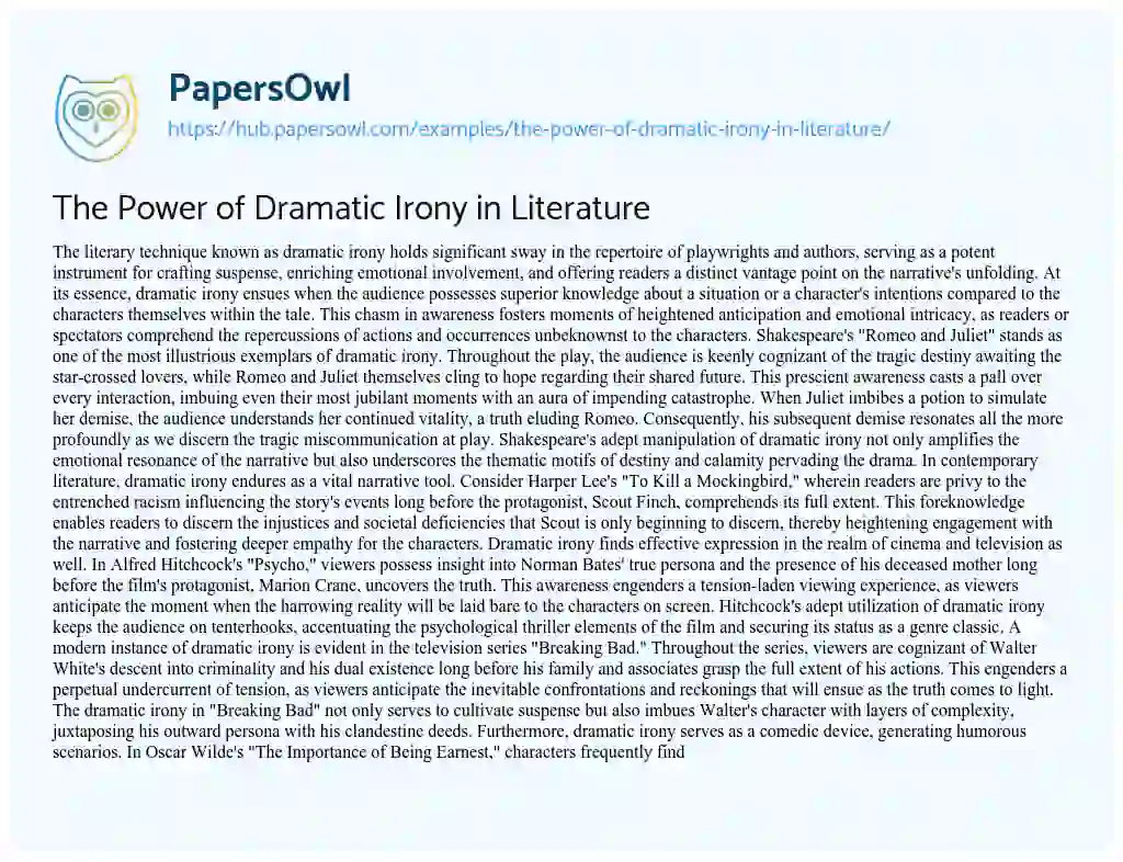 Essay on The Power of Dramatic Irony in Literature