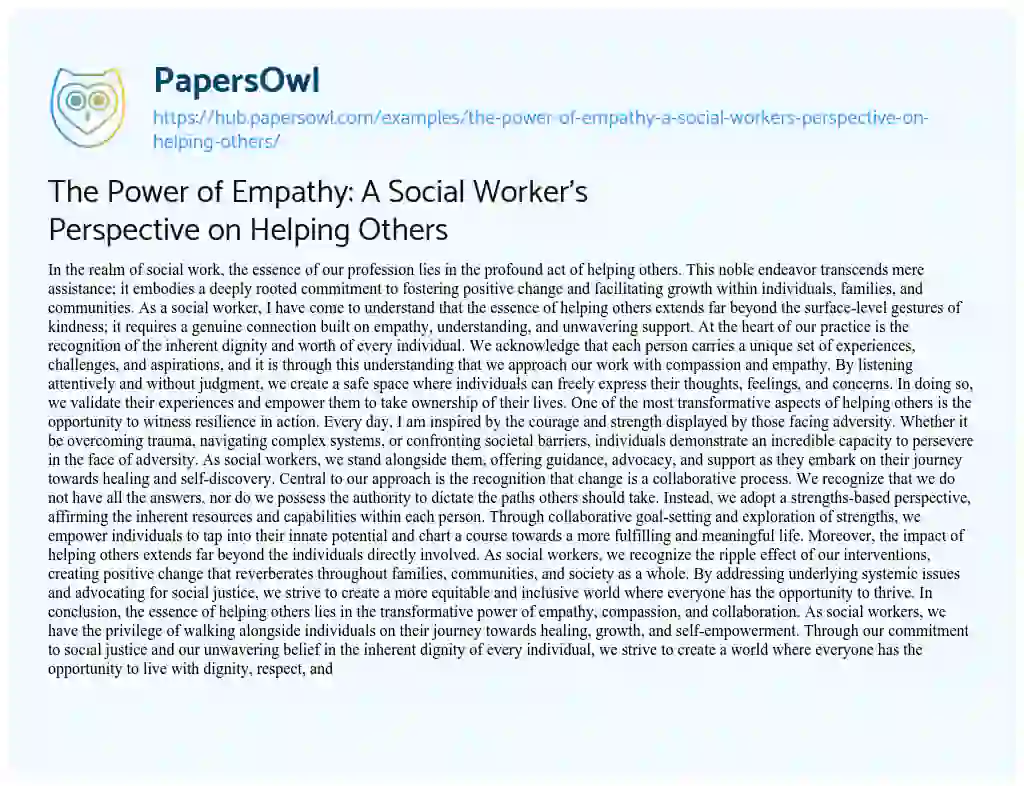 Essay on The Power of Empathy: A Social Worker’s Perspective on Helping Others