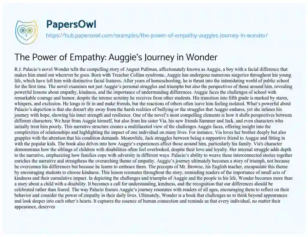 Essay on The Power of Empathy: Auggie’s Journey in Wonder
