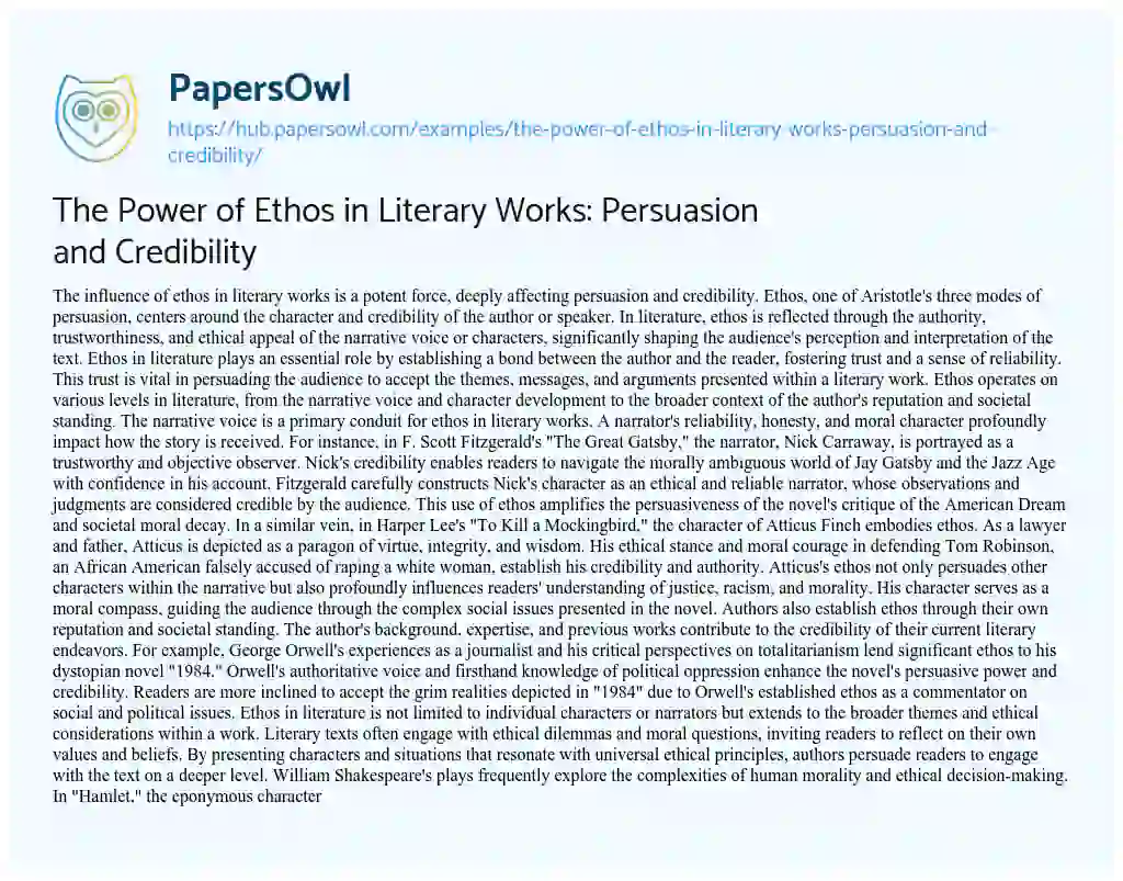 Essay on The Power of Ethos in Literary Works: Persuasion and Credibility