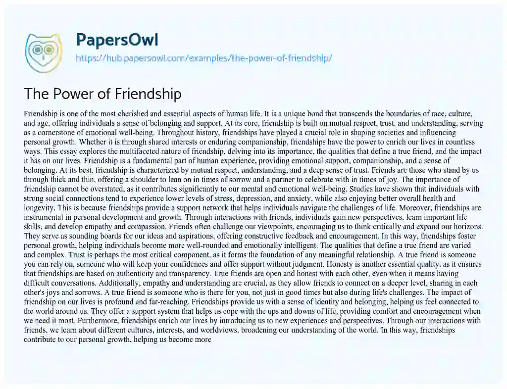 Essay on The Power of Friendship