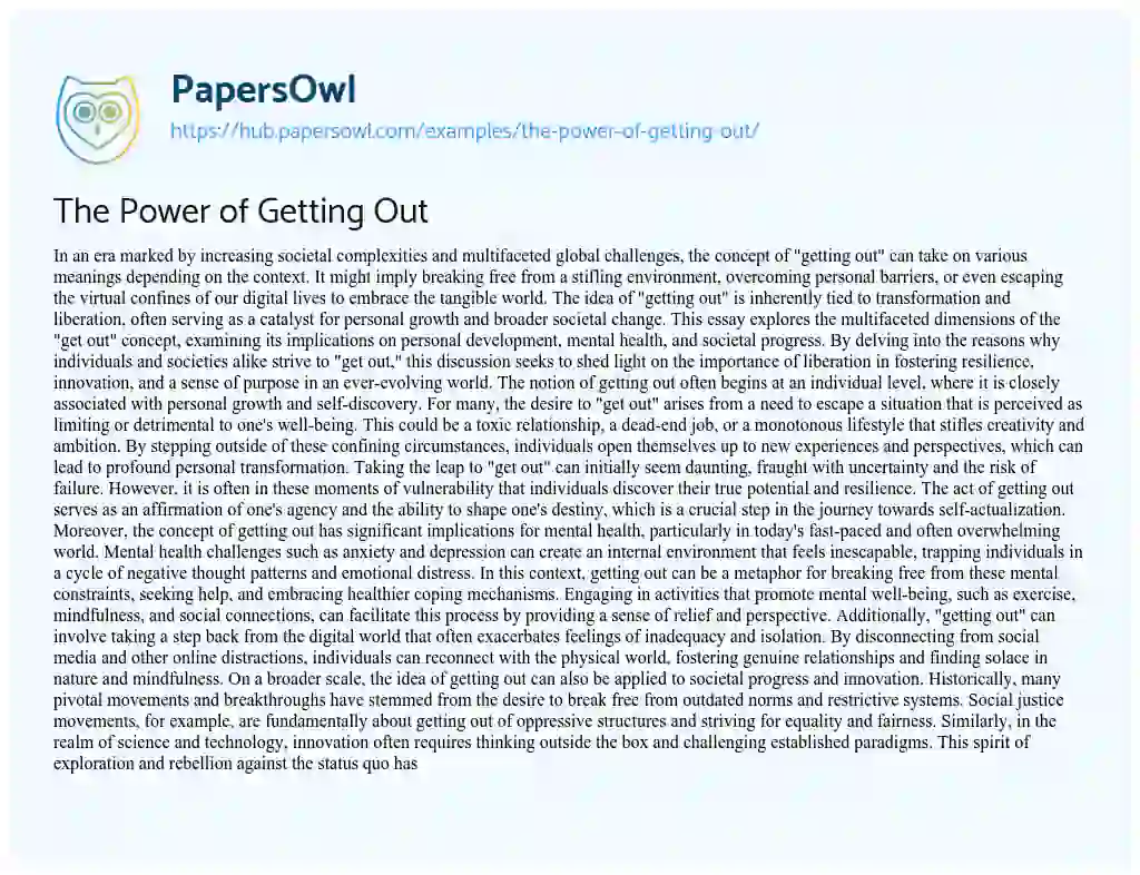 Essay on The Power of Getting Out