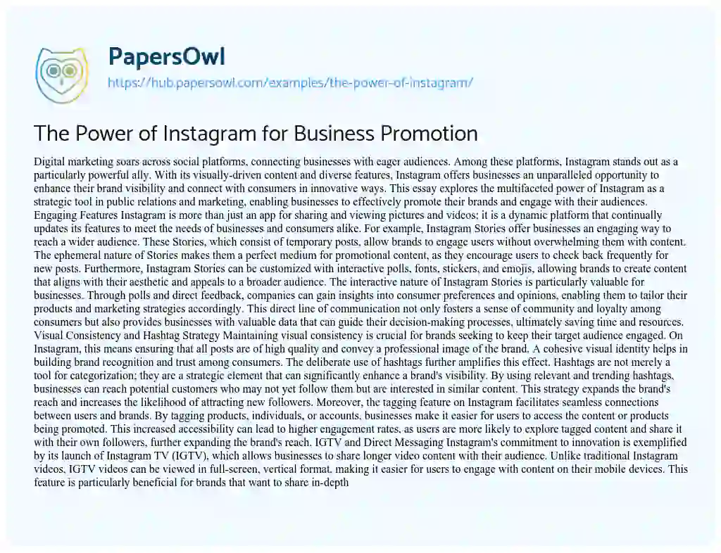 Essay on The Power of Instagram for Business Promotion