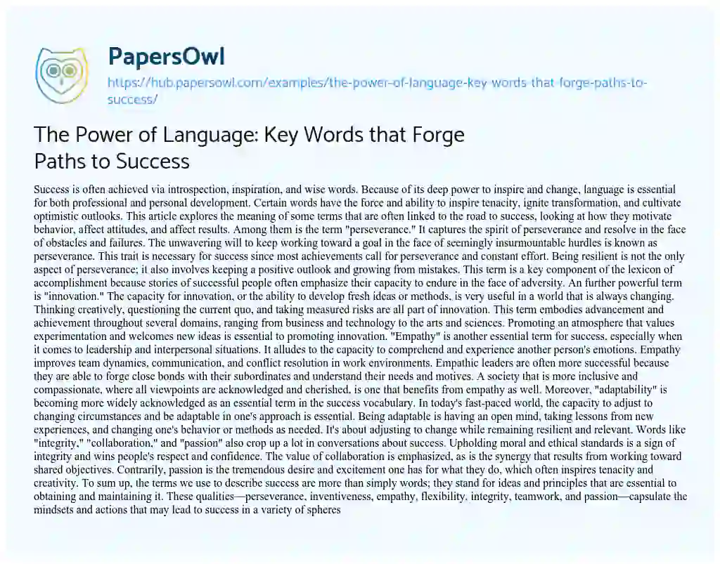 Essay on The Power of Language: Key Words that Forge Paths to Success