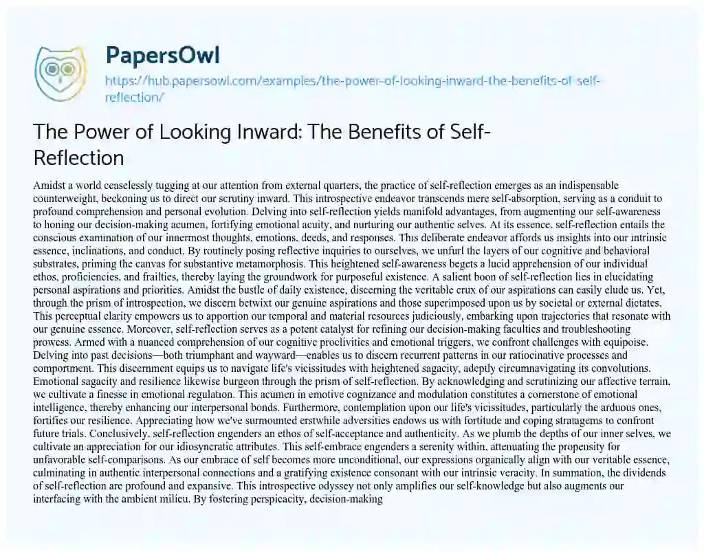 Essay on The Power of Looking Inward: The Benefits of Self-Reflection
