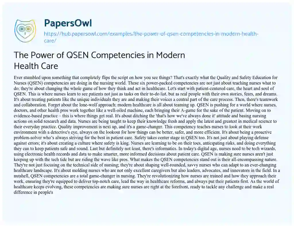 Essay on The Power of QSEN Competencies in Modern Health Care
