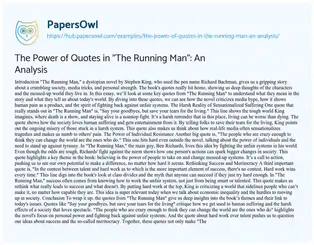 Essay on The Power of Quotes in “The Running Man”: An Analysis