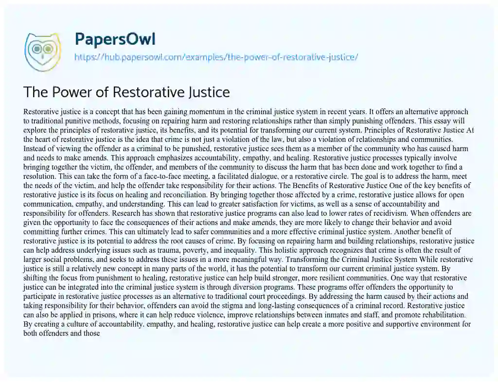Essay on The Power of Restorative Justice