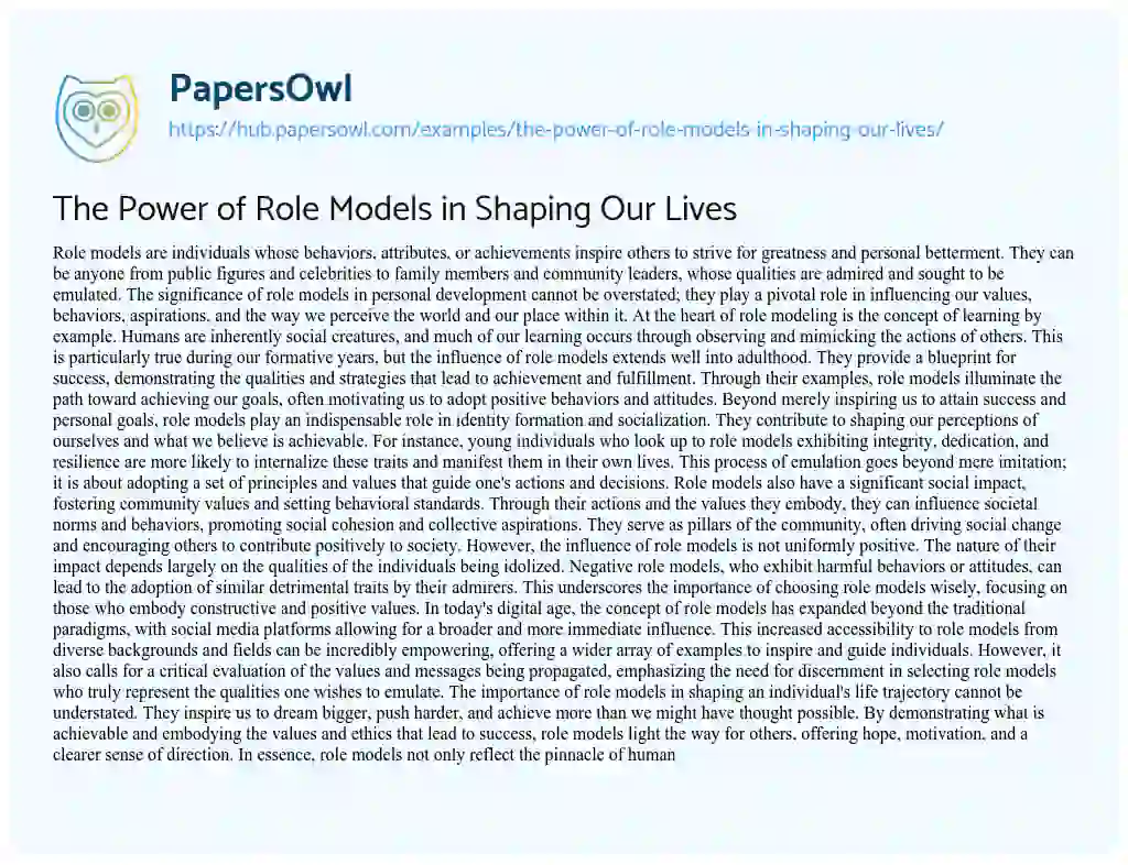 Essay on The Power of Role Models in Shaping Our Lives