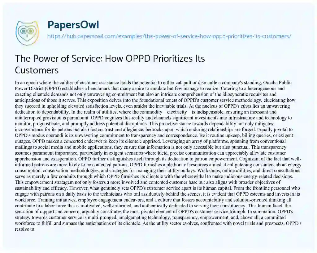 Essay on The Power of Service: How OPPD Prioritizes Its Customers