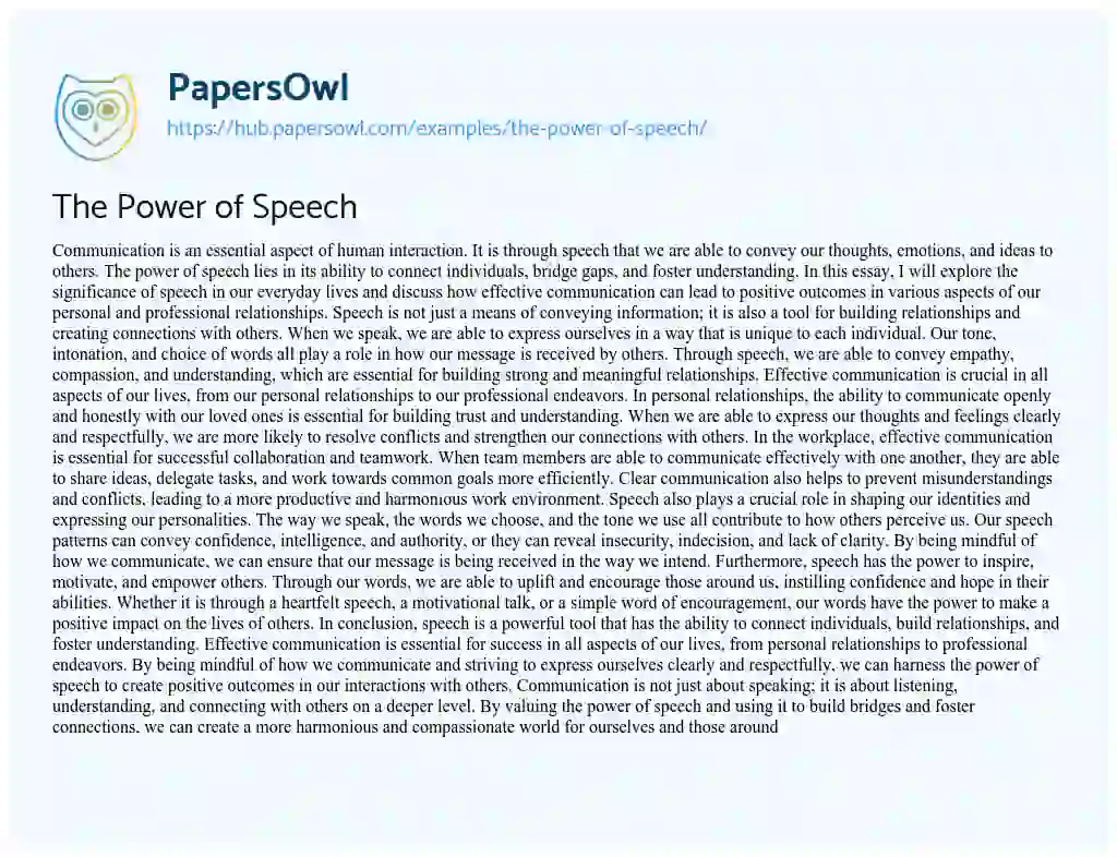Essay on The Power of Speech
