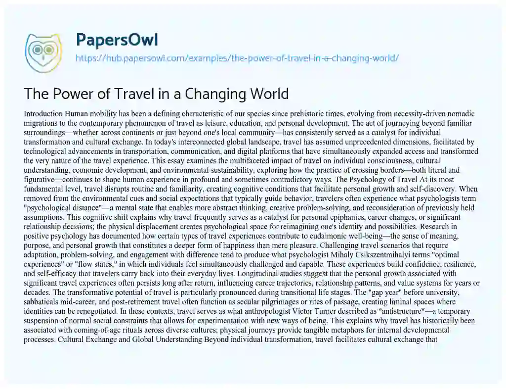 Essay on The Power of Travel in a Changing World