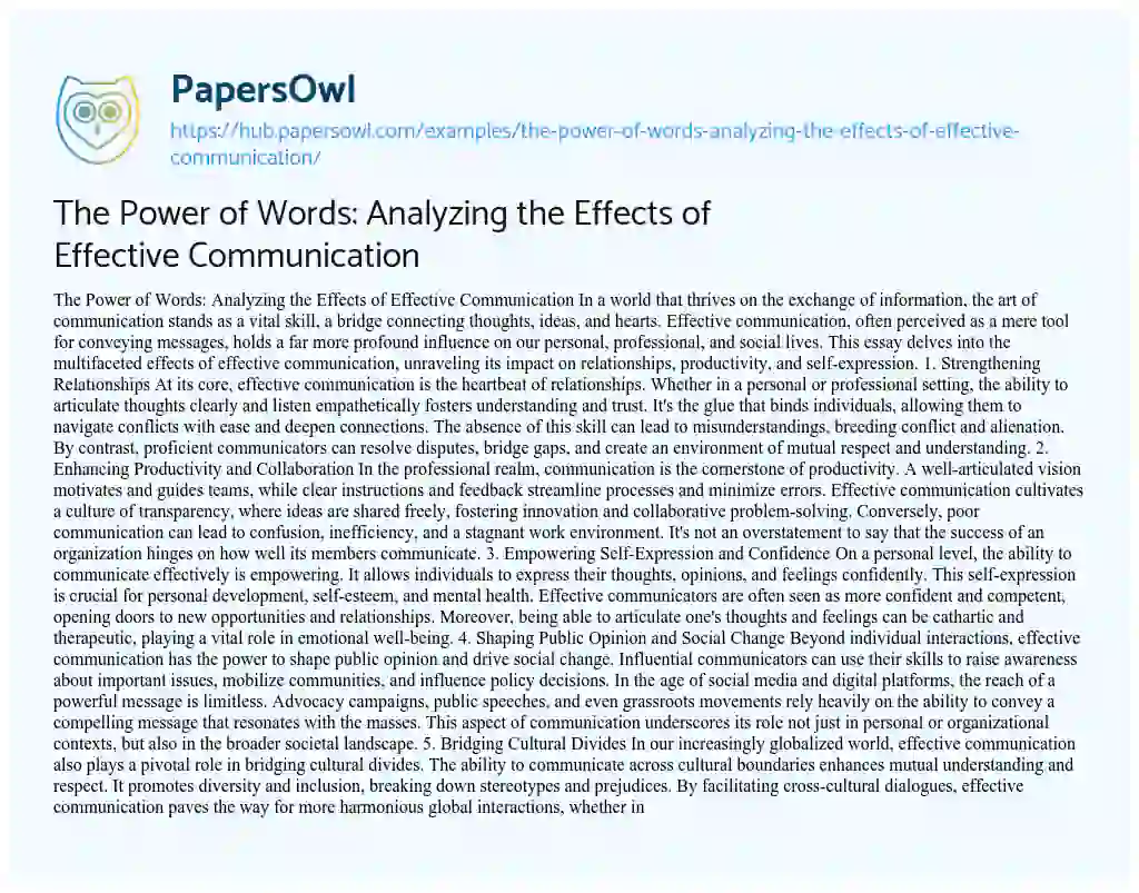 Essay on The Power of Words: Analyzing the Effects of Effective Communication