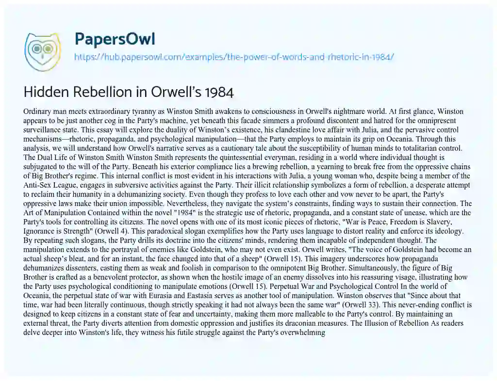 Essay on Hidden Rebellion in Orwell’s 1984