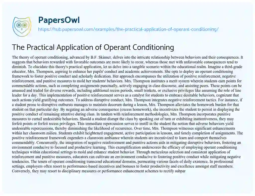 Essay on The Practical Application of Operant Conditioning