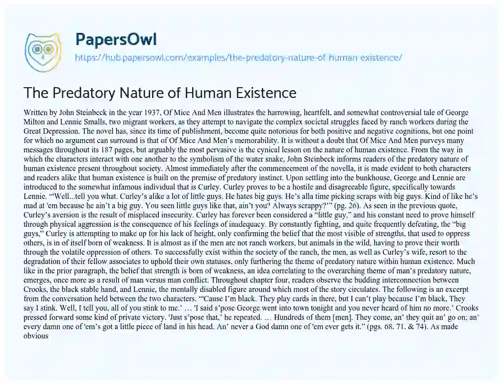 Essay on The Predatory Nature of Human Existence