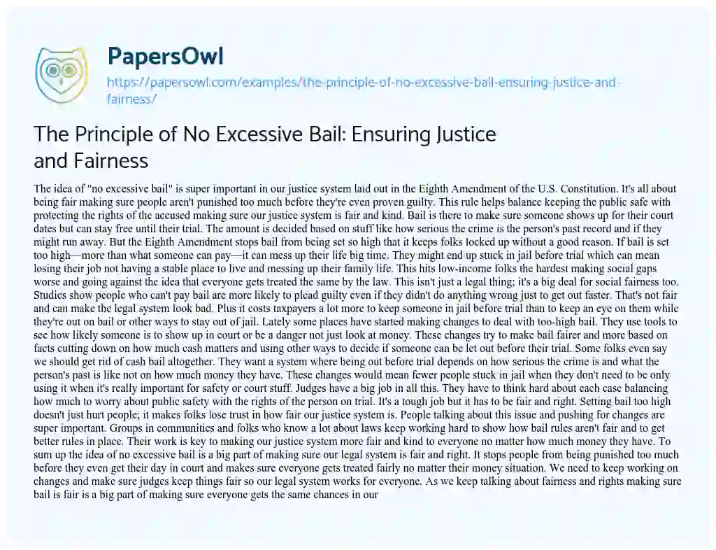 Essay on The Principle of No Excessive Bail: Ensuring Justice and Fairness