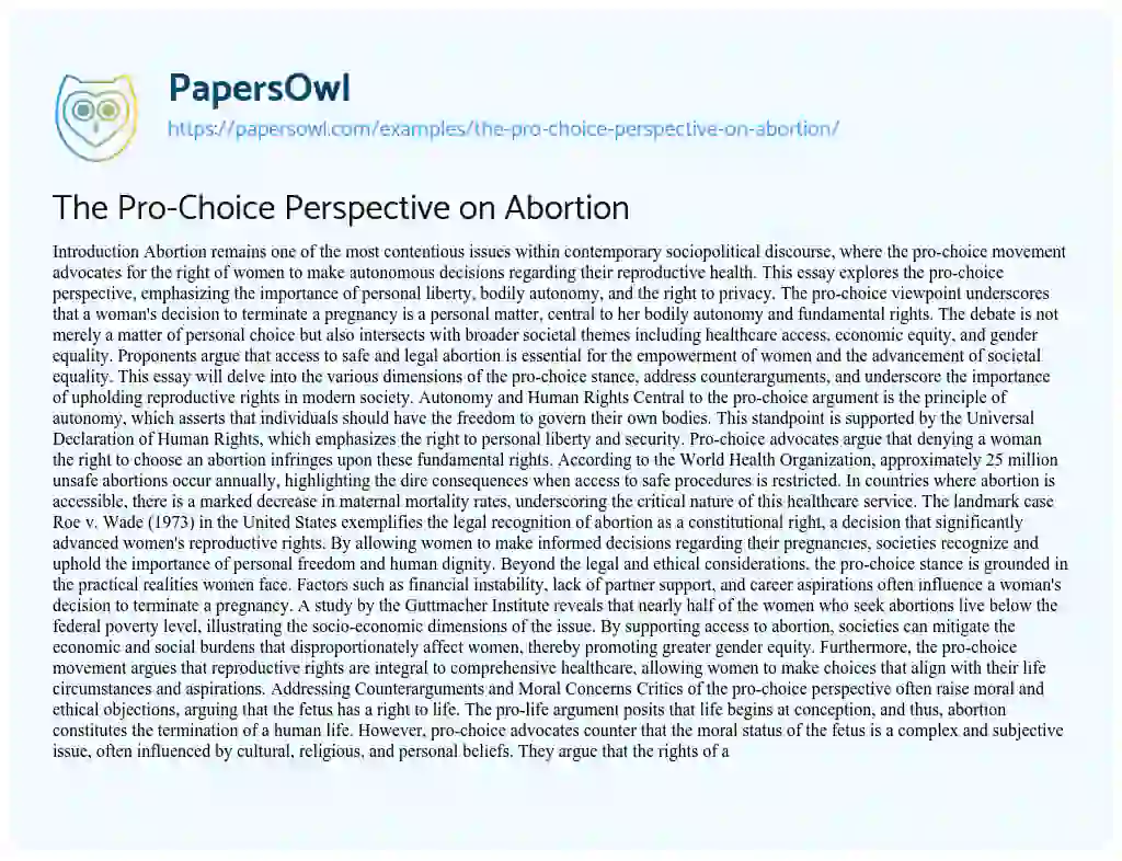 Essay on The Pro-Choice Perspective on Abortion
