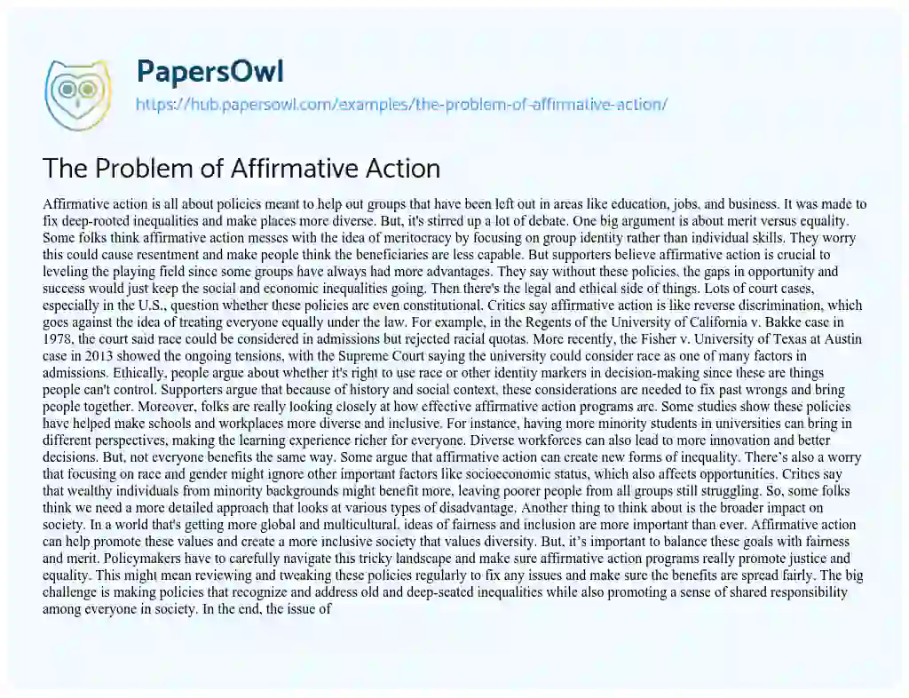 Essay on The Problem of Affirmative Action