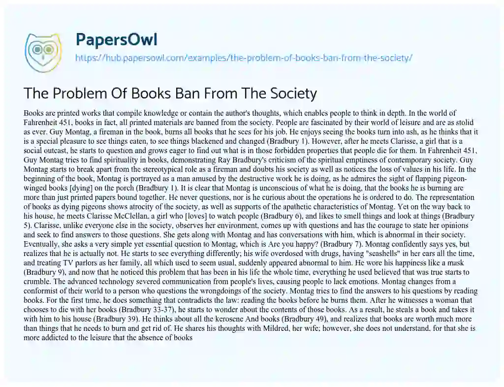 Essay on The Problem Of Books Ban From The Society