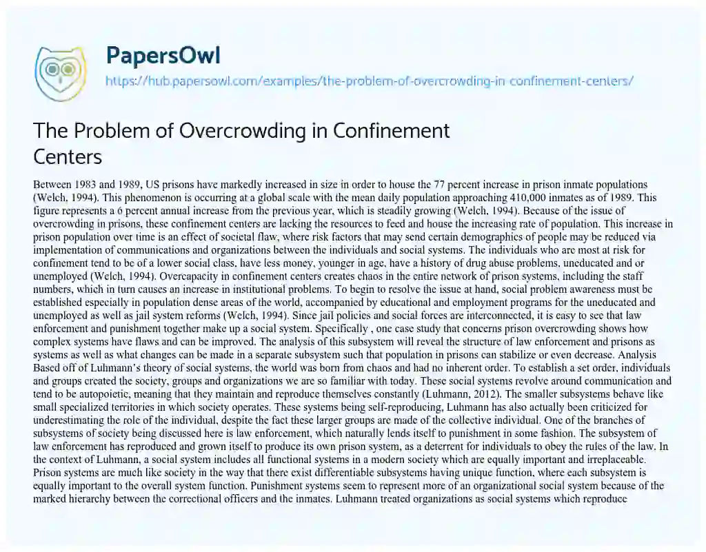 Essay on The Problem of Overcrowding in Confinement Centers