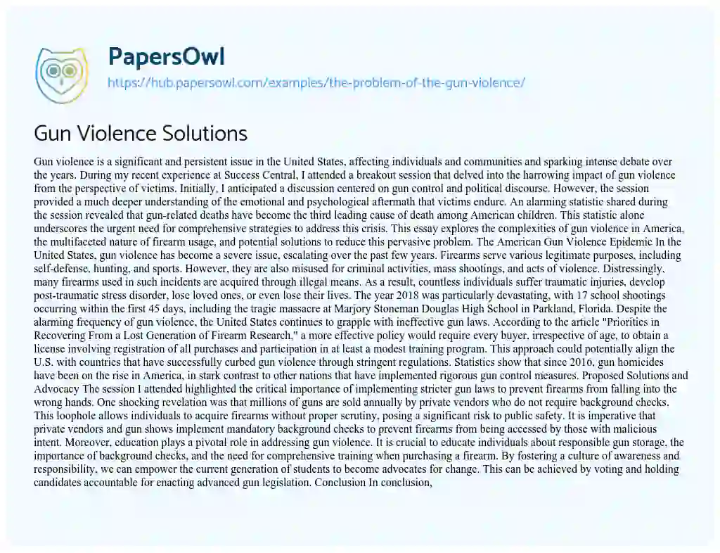 Essay on Gun Violence Solutions