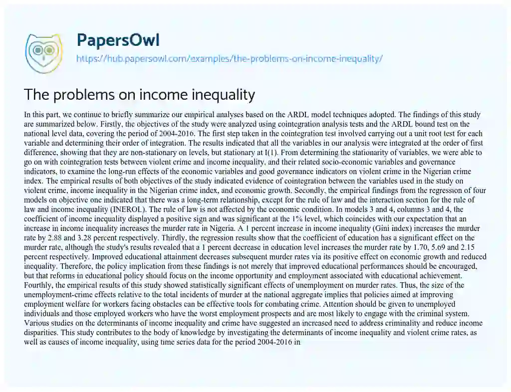 Essay on The problems on income inequality