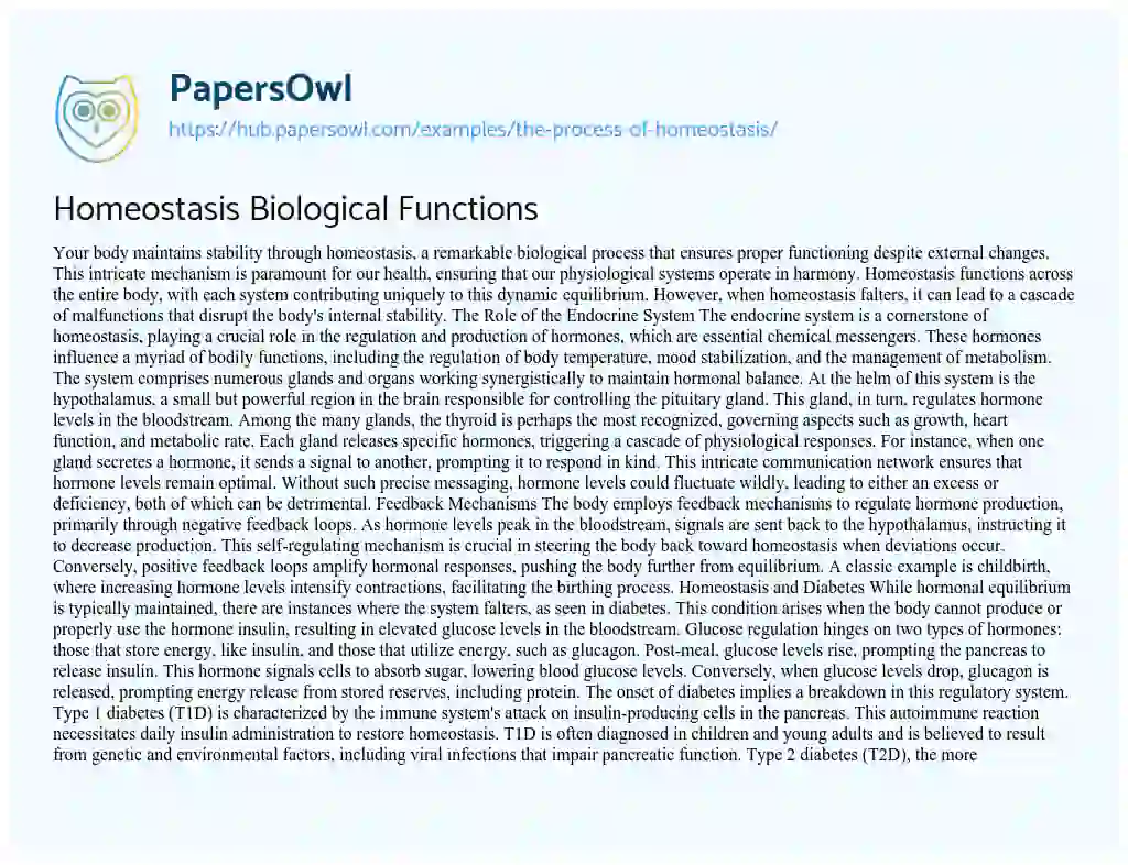 Essay on Homeostasis Biological Functions