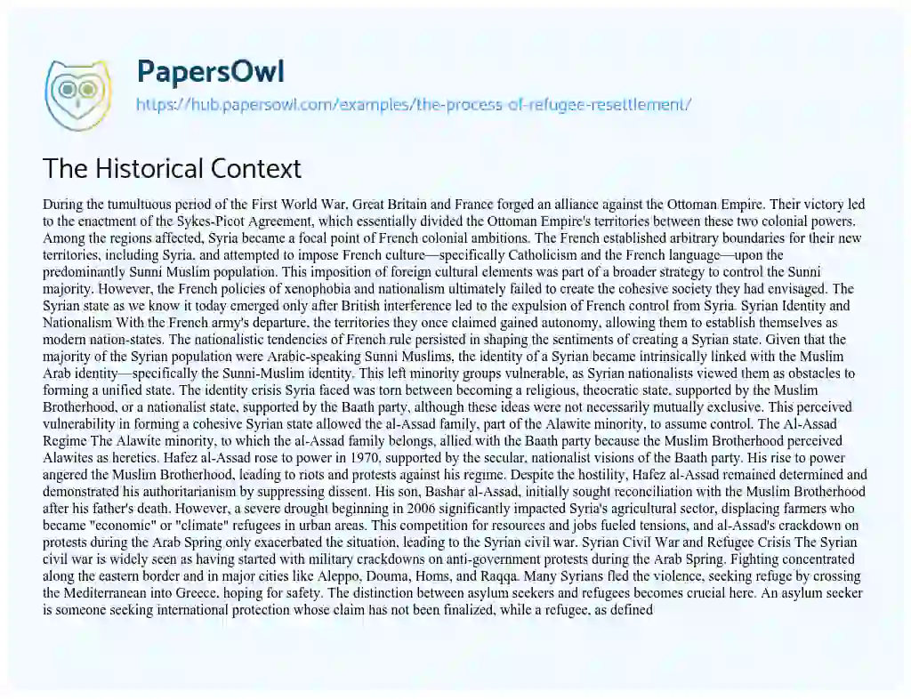 Essay on The Historical Context