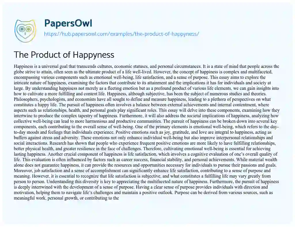Essay on The Product of Happyness