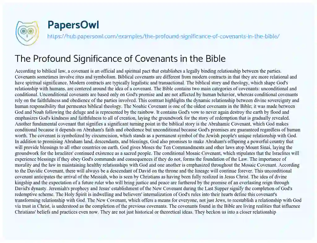 Essay on The Profound Significance of Covenants in the Bible